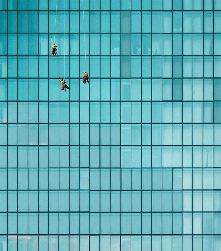 building with cleaners